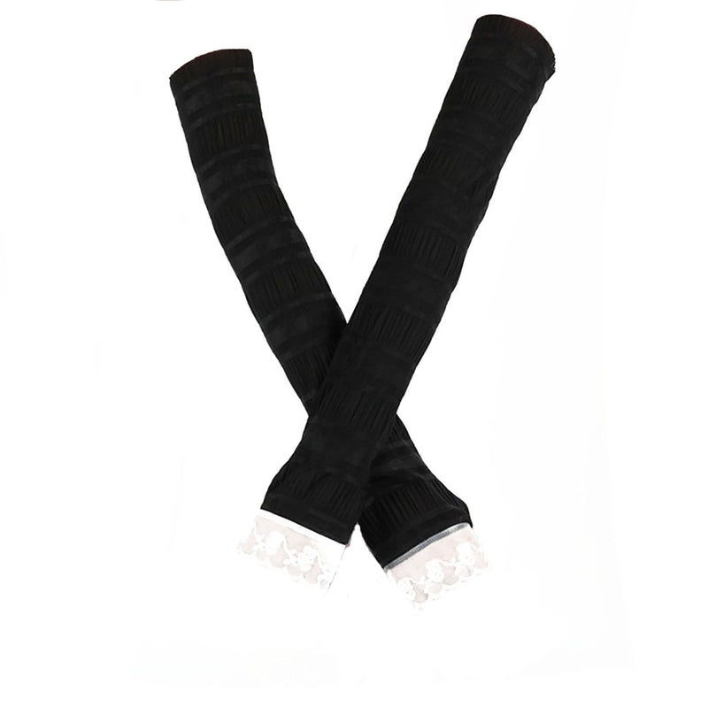 Suoirblss 2 Pairs Sunblock Arm Sleeves Fashion Lace UV Sun Protection Long Sleeve Fingerless Glove for Women's Ladies Driving Outdoor Sports (Black) - Image 1